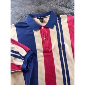 VTG Nautica Mens XL Multicolor Striped Polo Shirt Short Sleeve Casual Preppy